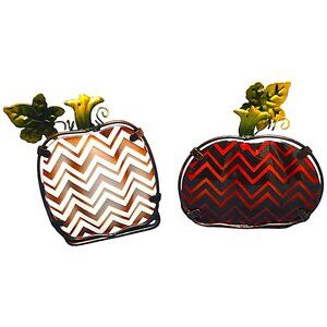 Chevron Pumpkin Tealight Holders Rustic Zigzag Pattern Table Mantel Home Décor